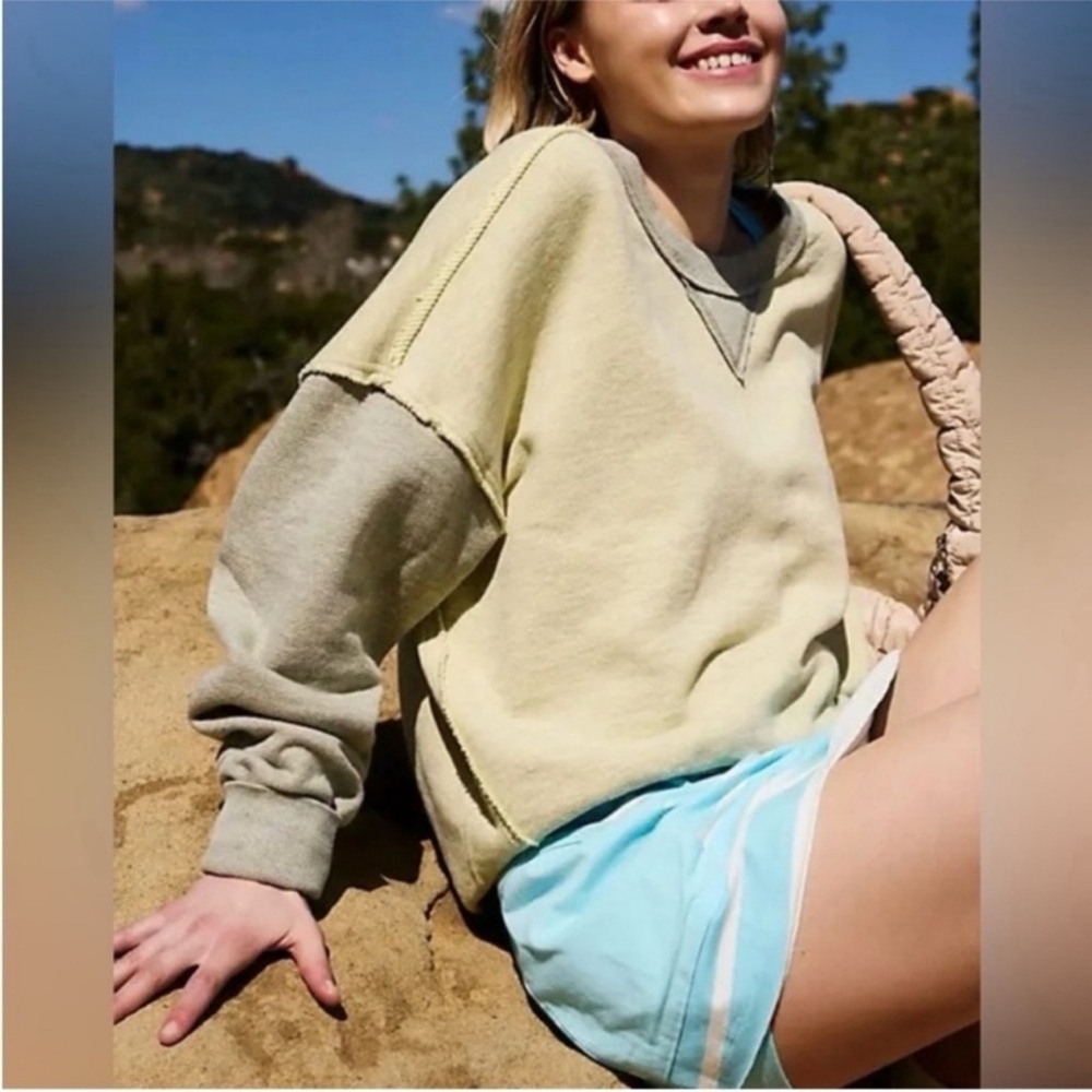 Free People Yellow and Gray Knit Top